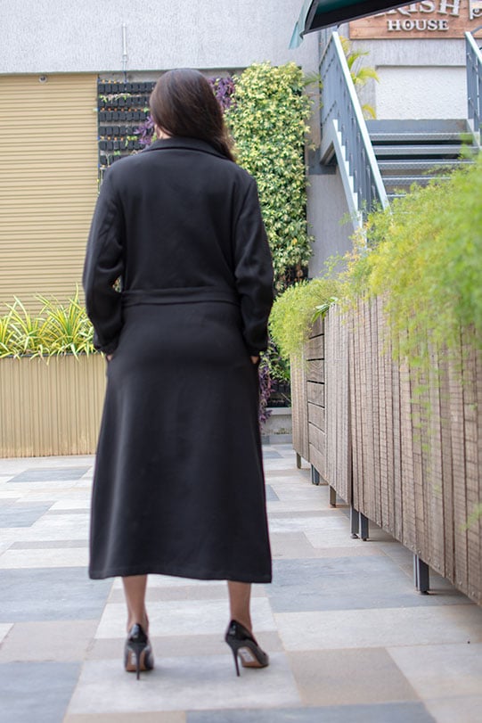 Madison Black Twill Trench Overcoat back view-1