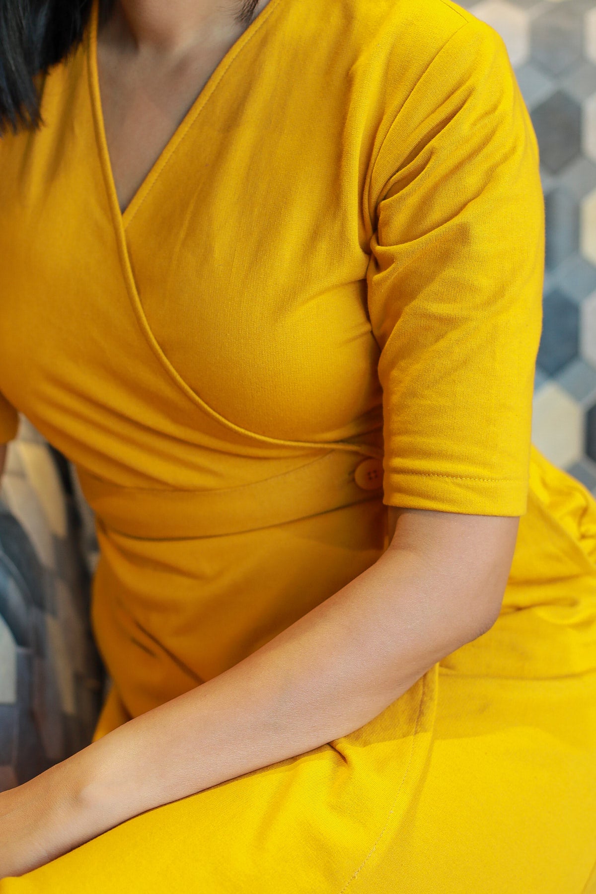 Magnolia Buttoned Wrap Dress - Mustard