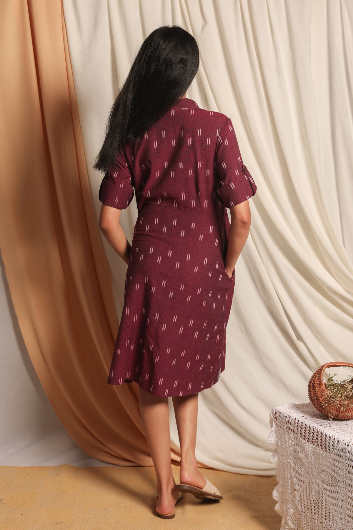 Irin Maroon Handloom Ikat Shirt Dress