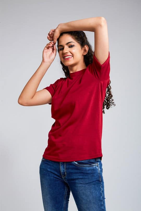 Alexis Maroon Bamboo/Organic Cotton T-shirt left view