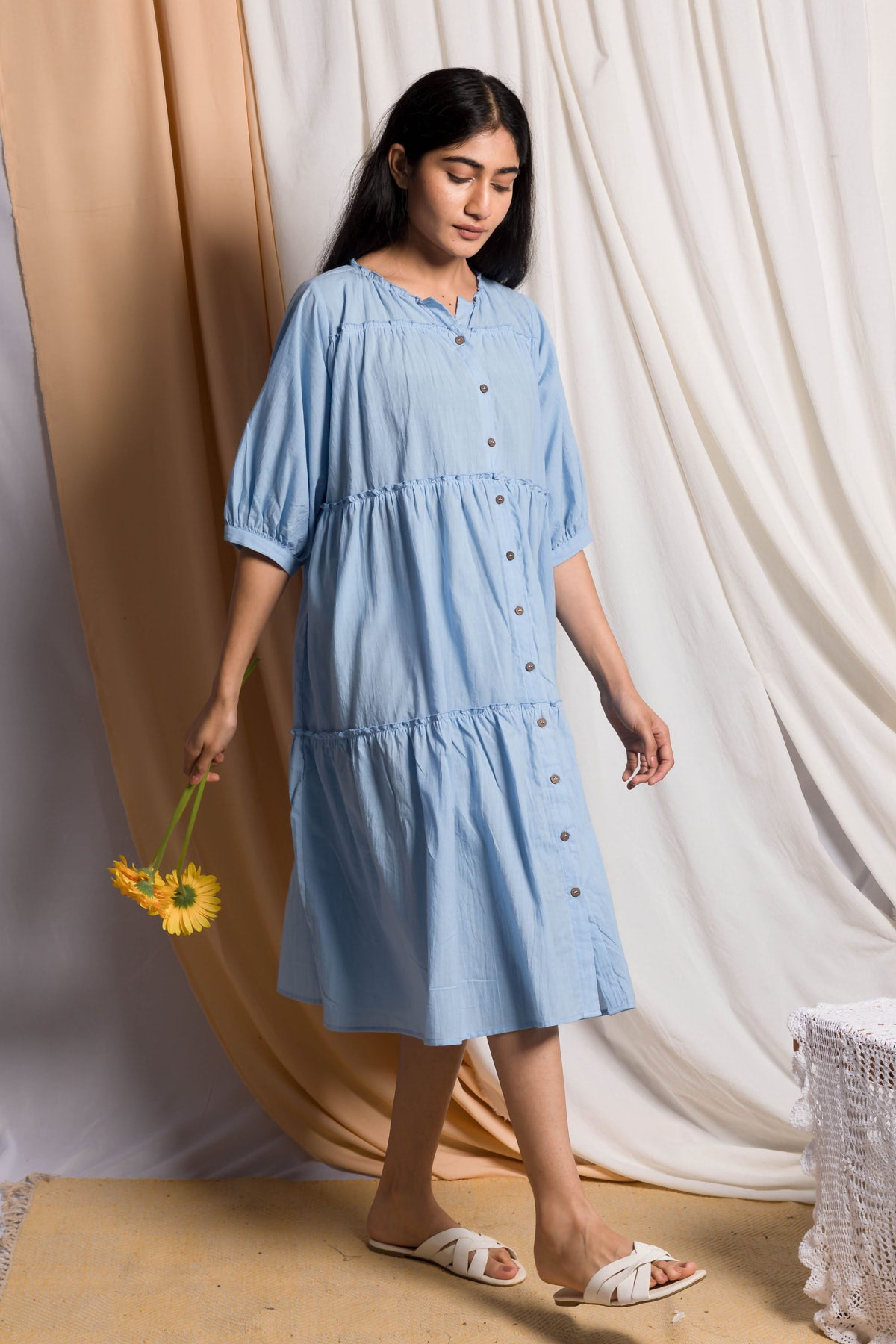 Coco Peasant Shirt Dress - Blue