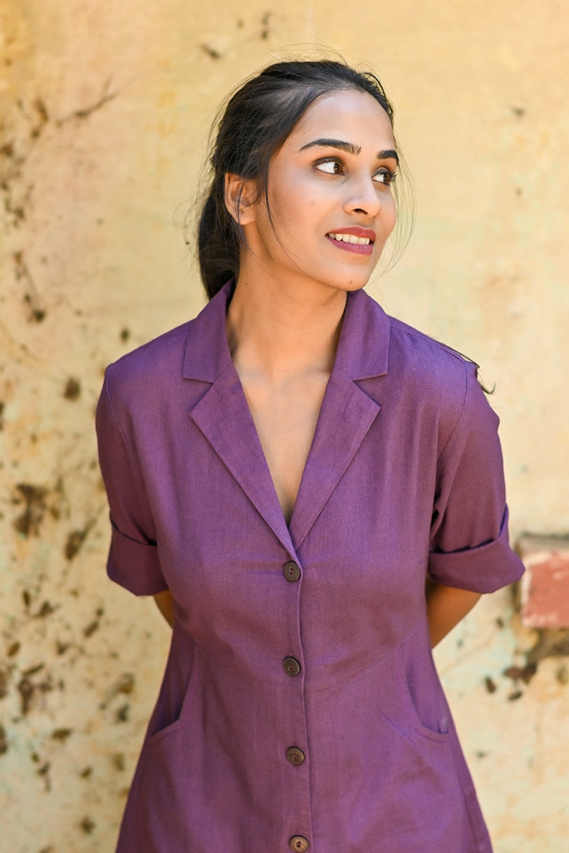 Petunia Purple Lapel Collar Shirt Dress