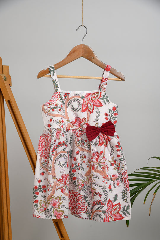 Candy Red / Green Cotton Bow Dress for Kids