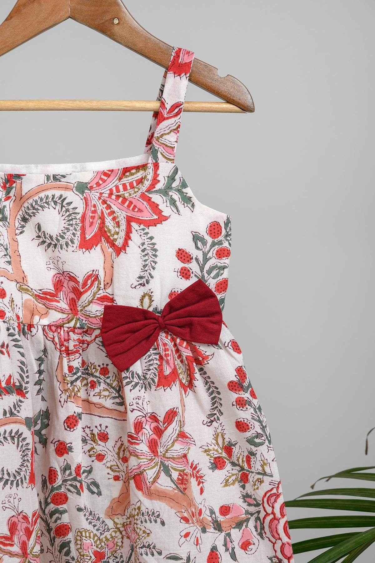 Candy Red / Green Cotton Bow Dress for Kids