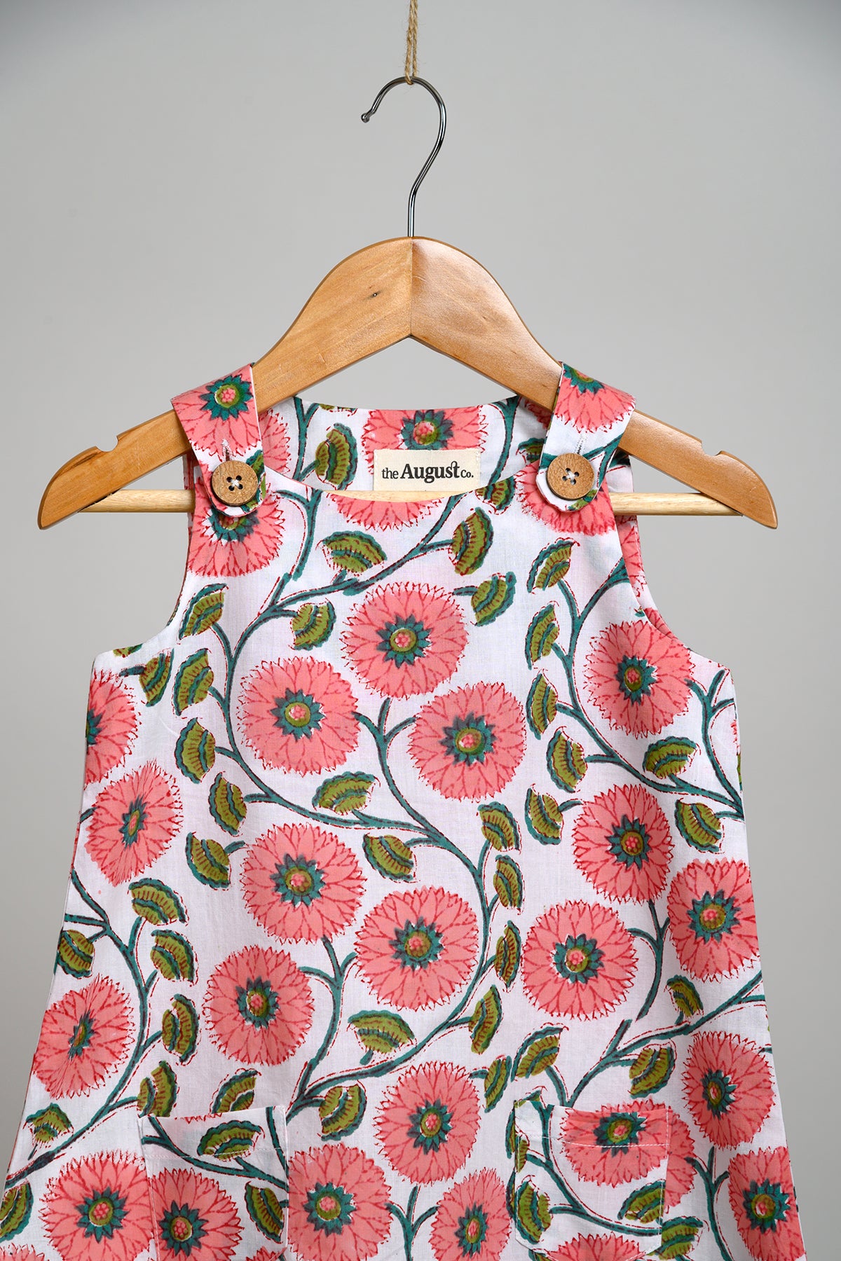 Boba Red Flower Block Print Dress for Kids