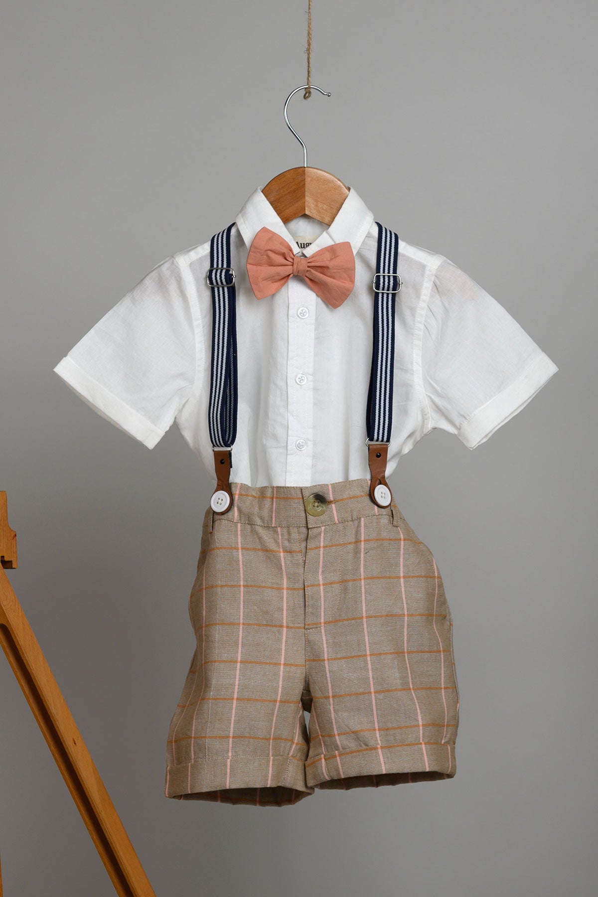 Bunny Shorts, Shirt, Bow and Suspenders Set - Brown