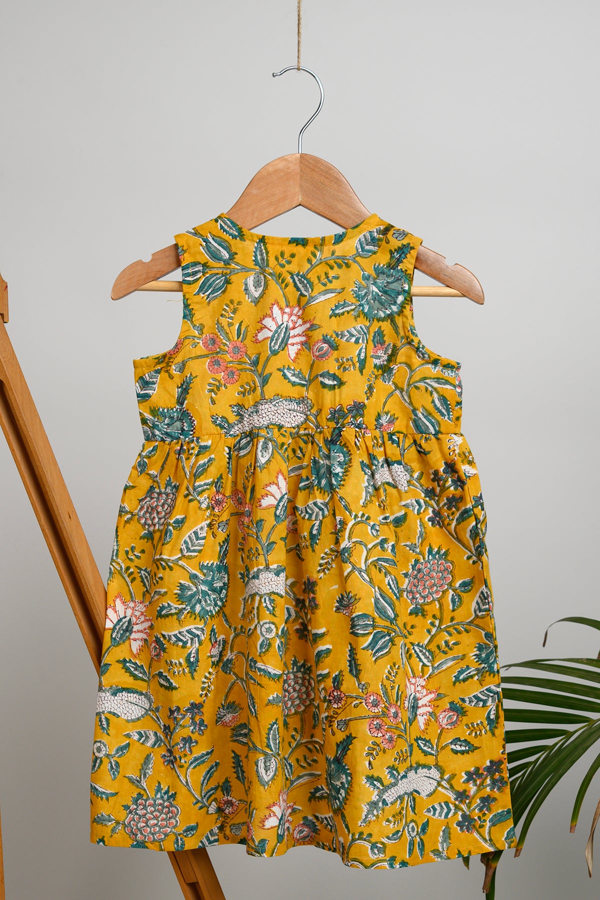 Jelly Yellow  Floral Block Print Dress for Kids