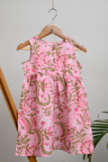 Jelly Pink Green Floral Block Print Dress for Kids