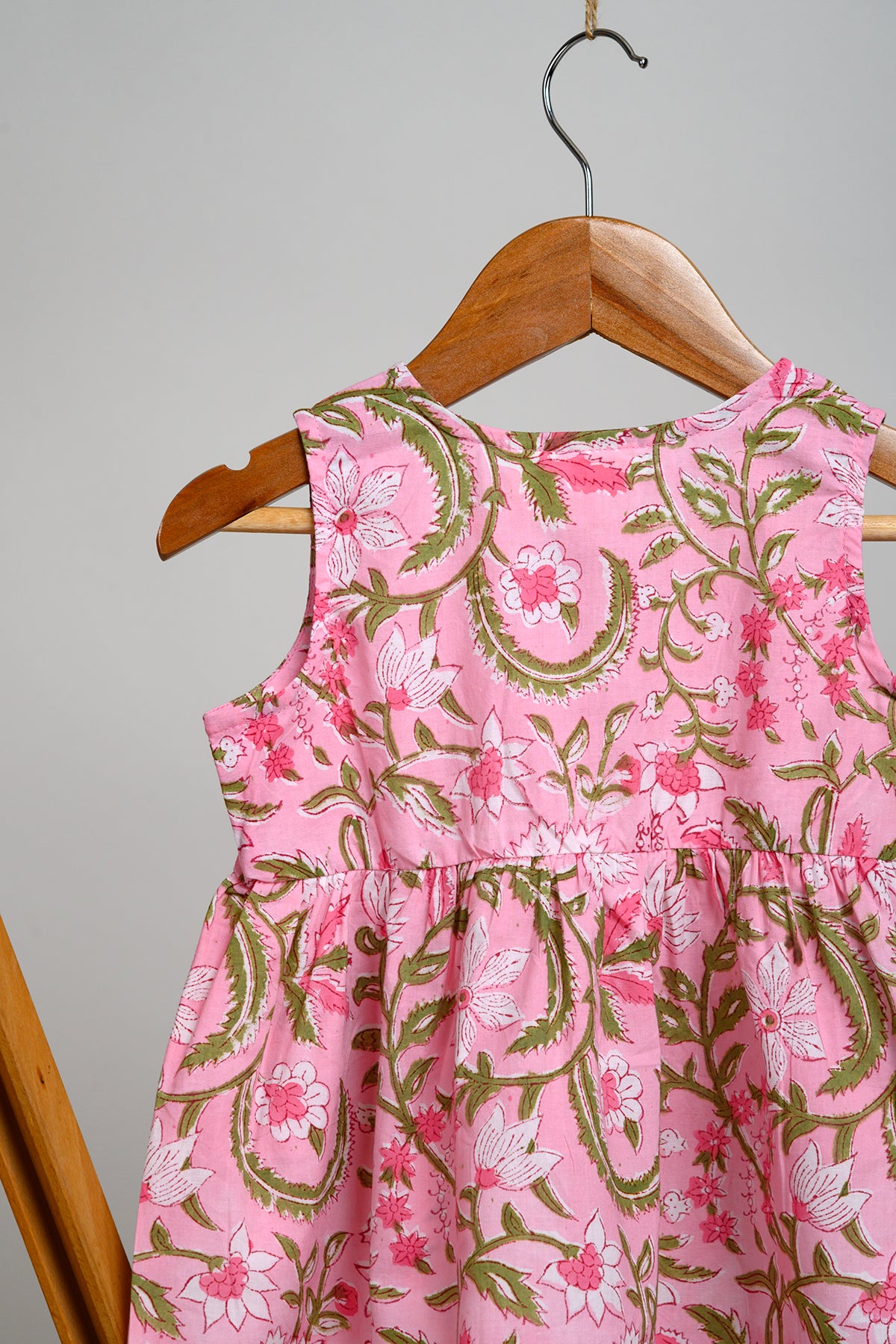 Jelly Pink Green Floral Block Print Dress for Kids