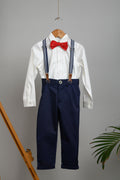 Raja Pants, Shirt, Bow and Suspenders Set - Navy