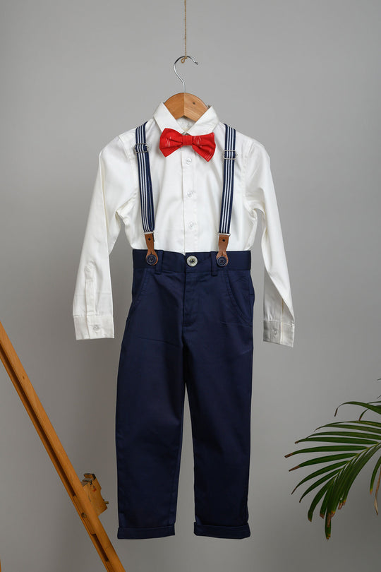 Raja Pants, Shirt, Bow and Suspenders Set - Navy