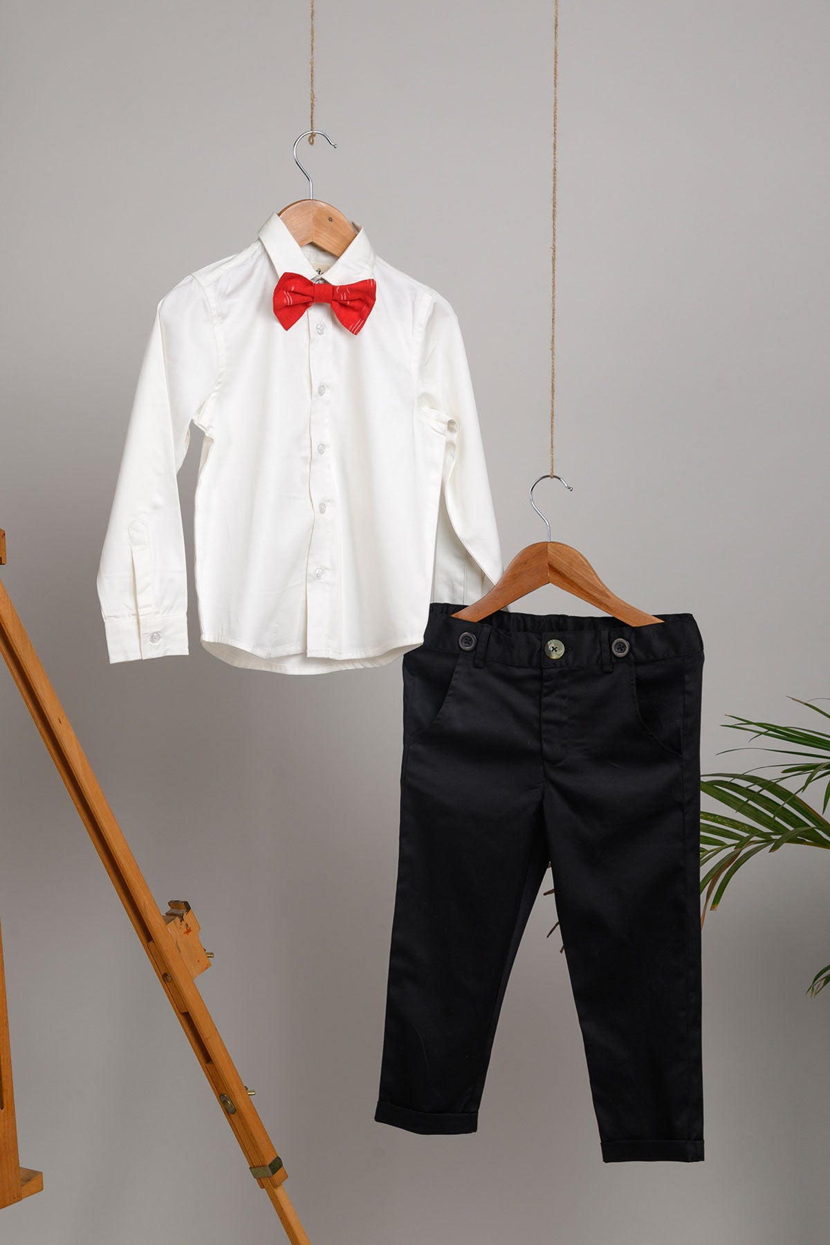 Raja Pants, Shirt, Bow and Suspenders Set - Black