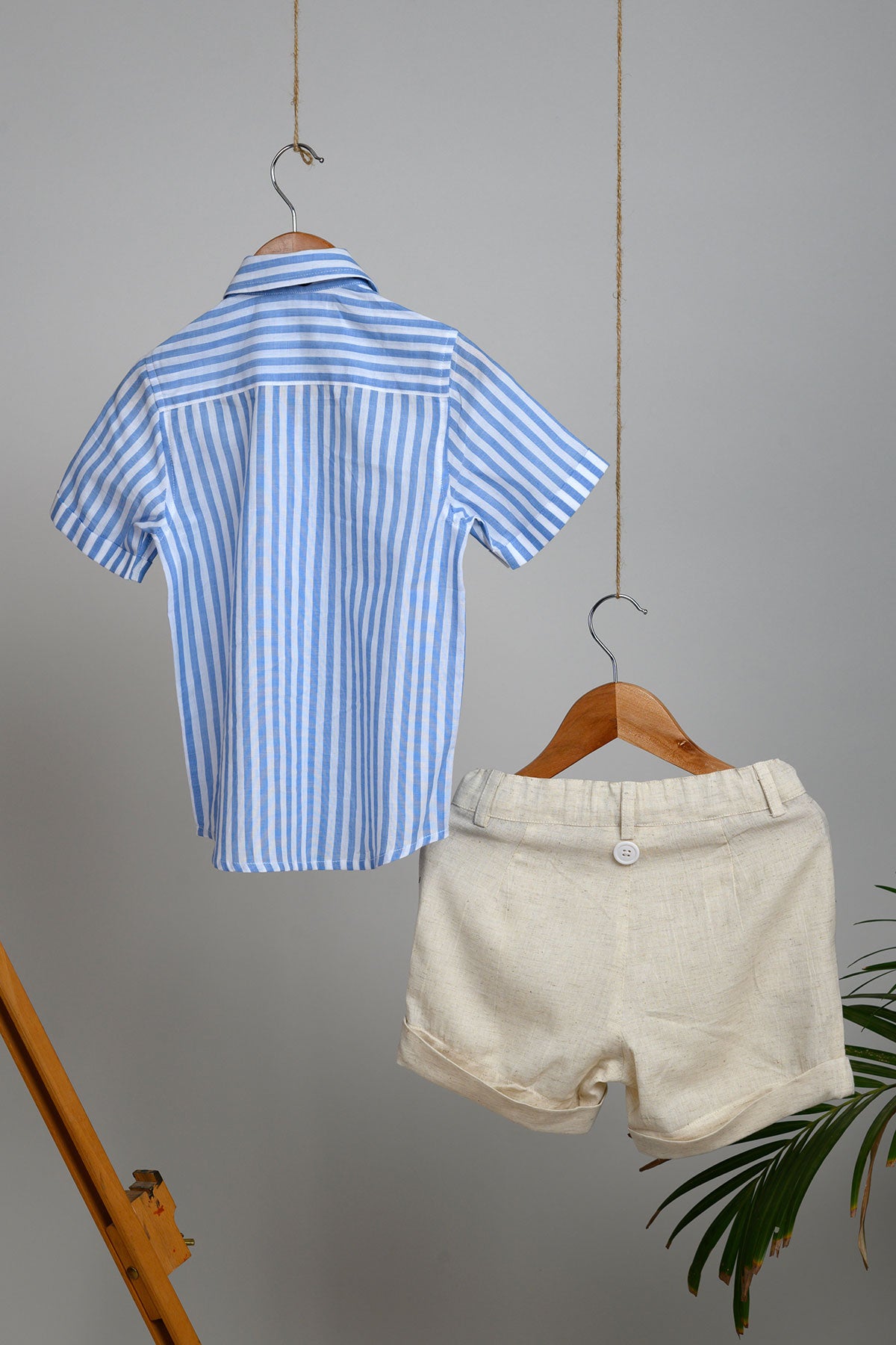 Bunny Shorts, Shirt, Bow and Suspenders Set - White/Blue