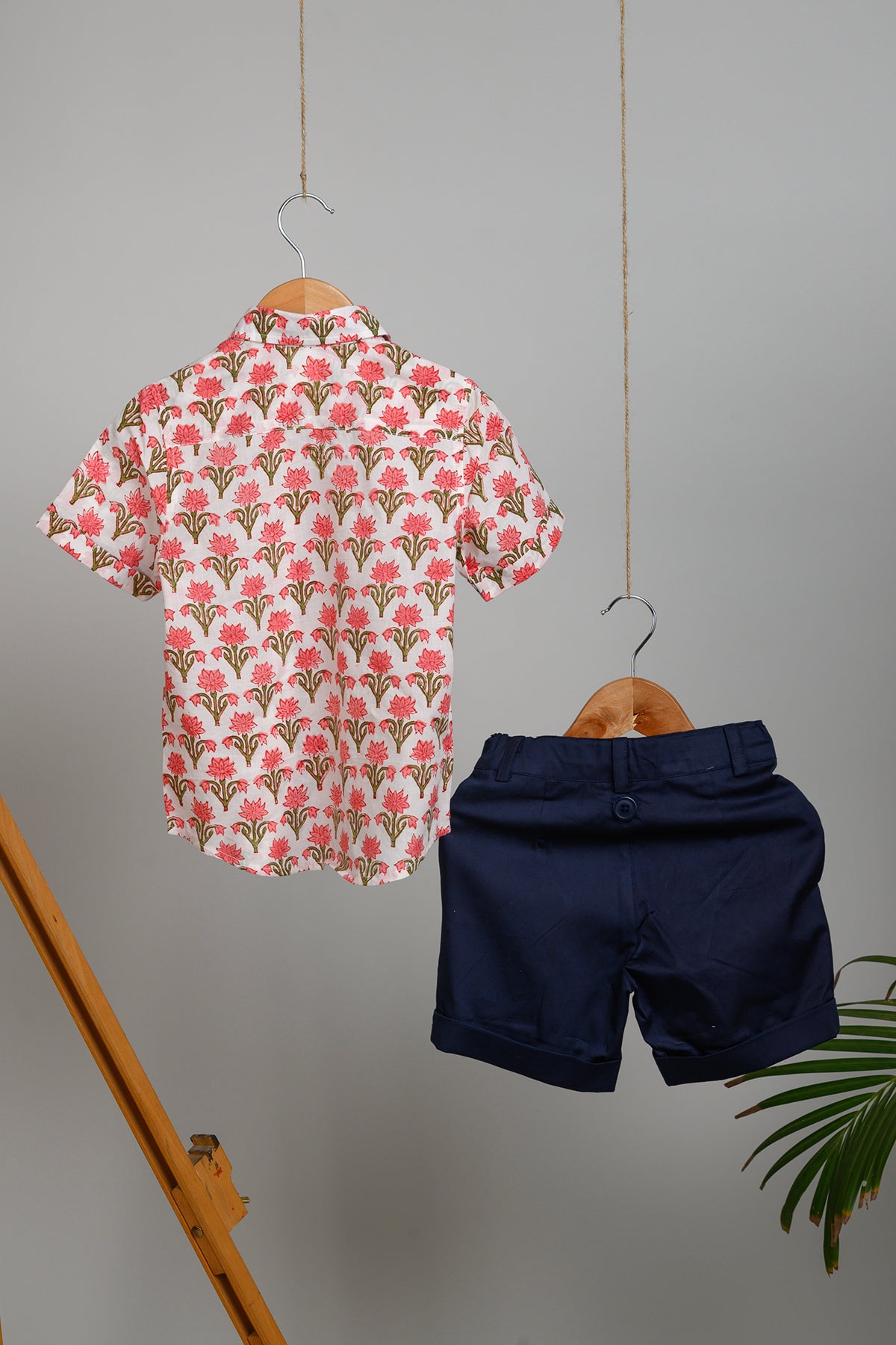 Nona Shorts and Blockprint Shirt Set - Navy