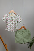 Molu Shorts and Blockprint Short Kurta - Green