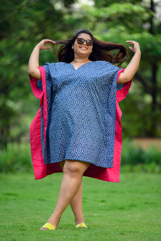 Nova block print kaftan - Blue