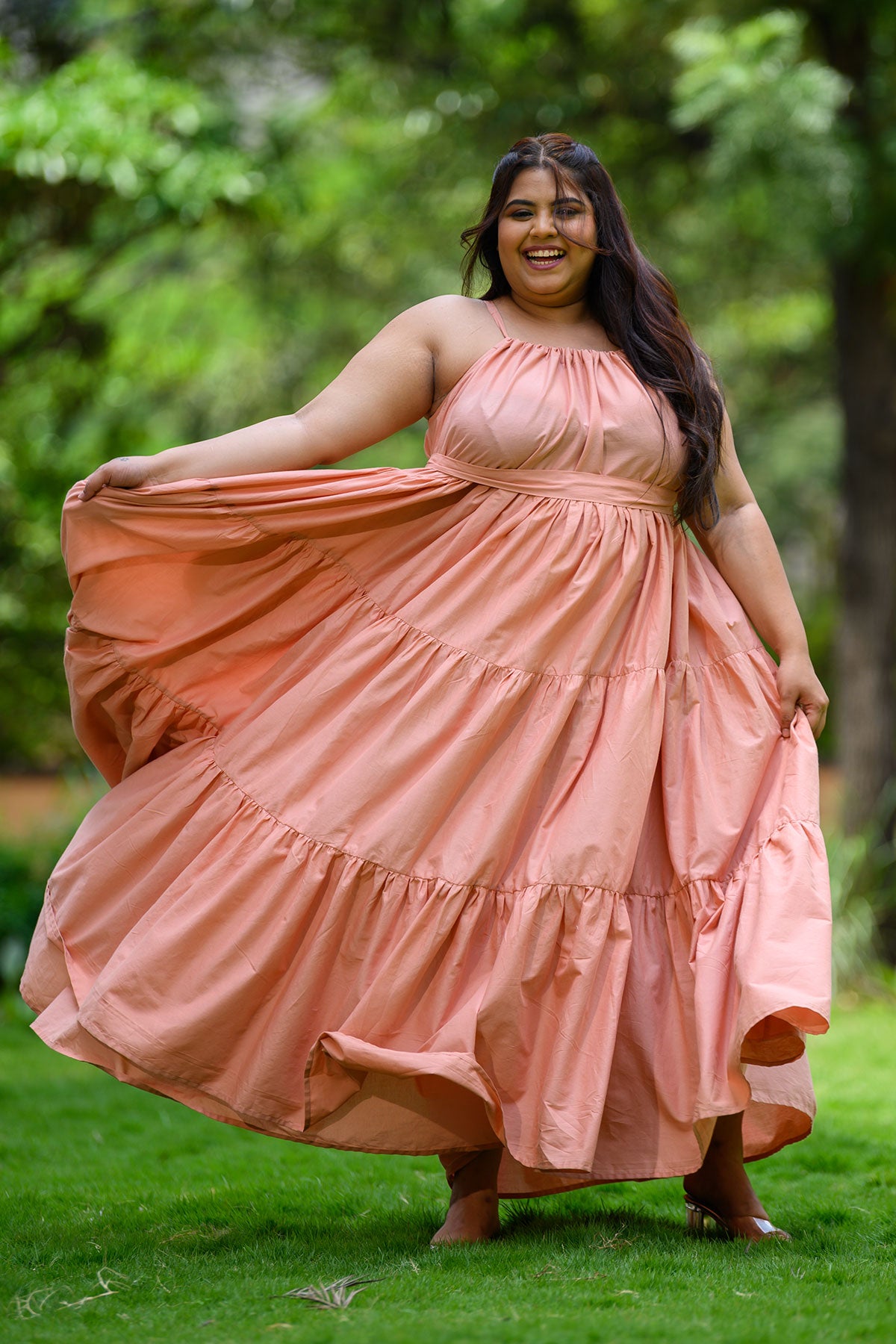 Rose tiered maxi with white cover-up shrug