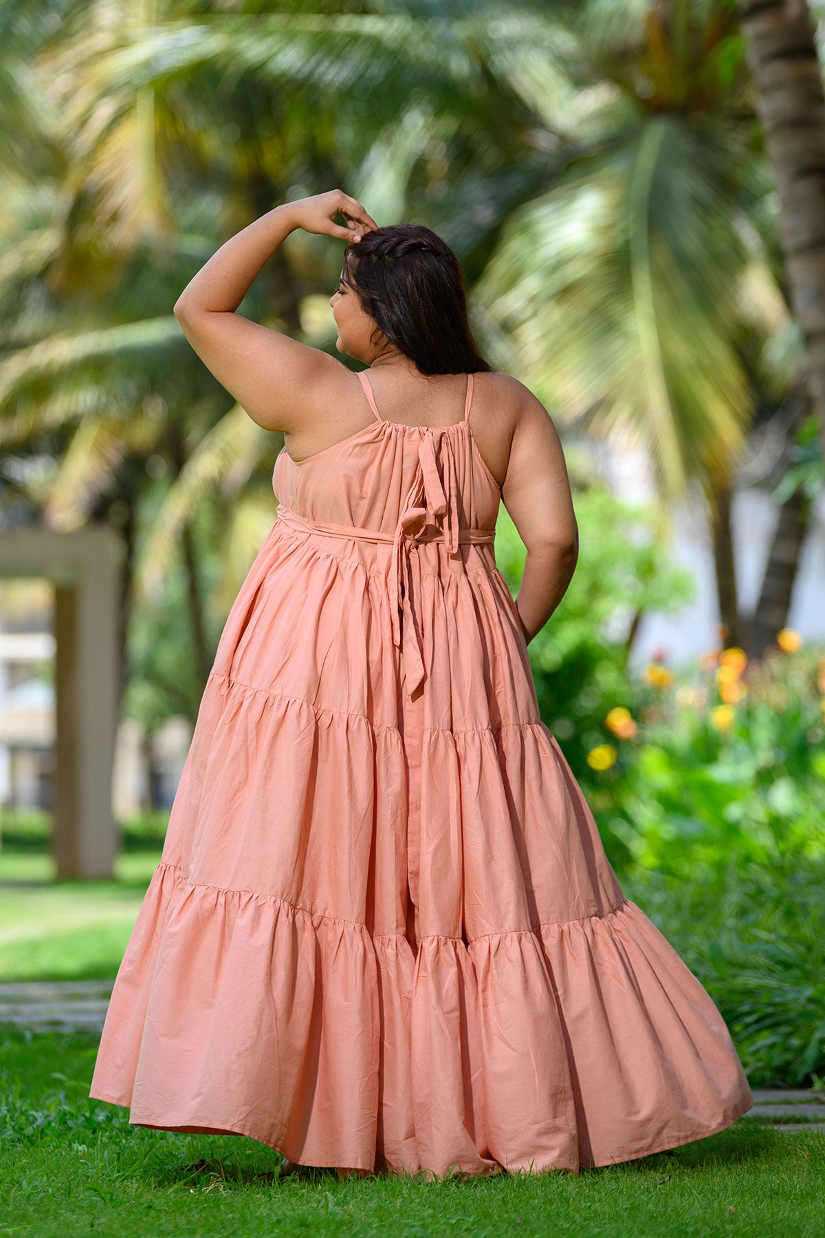 Rose tiered maxi with white cover-up shrug