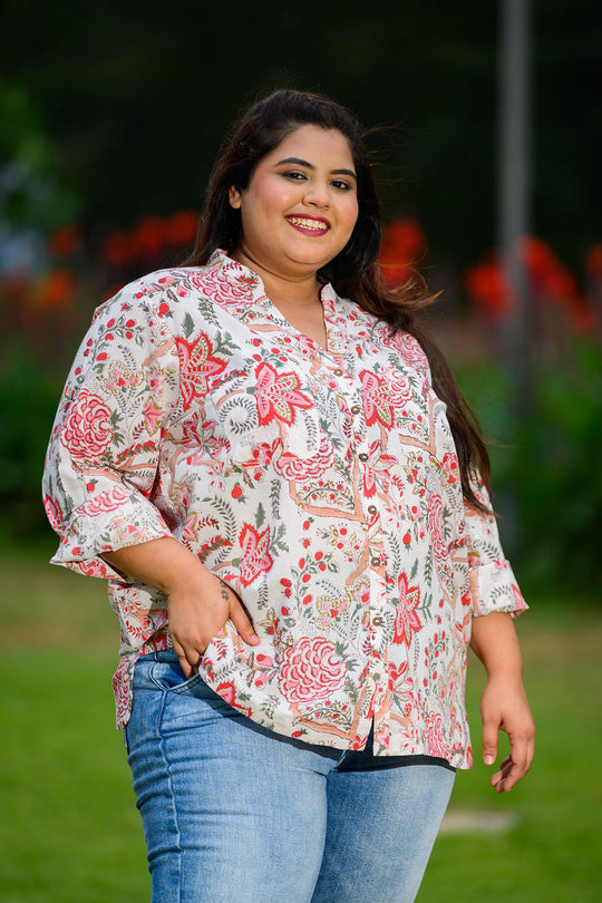 Rylie Block Print Shirt - White