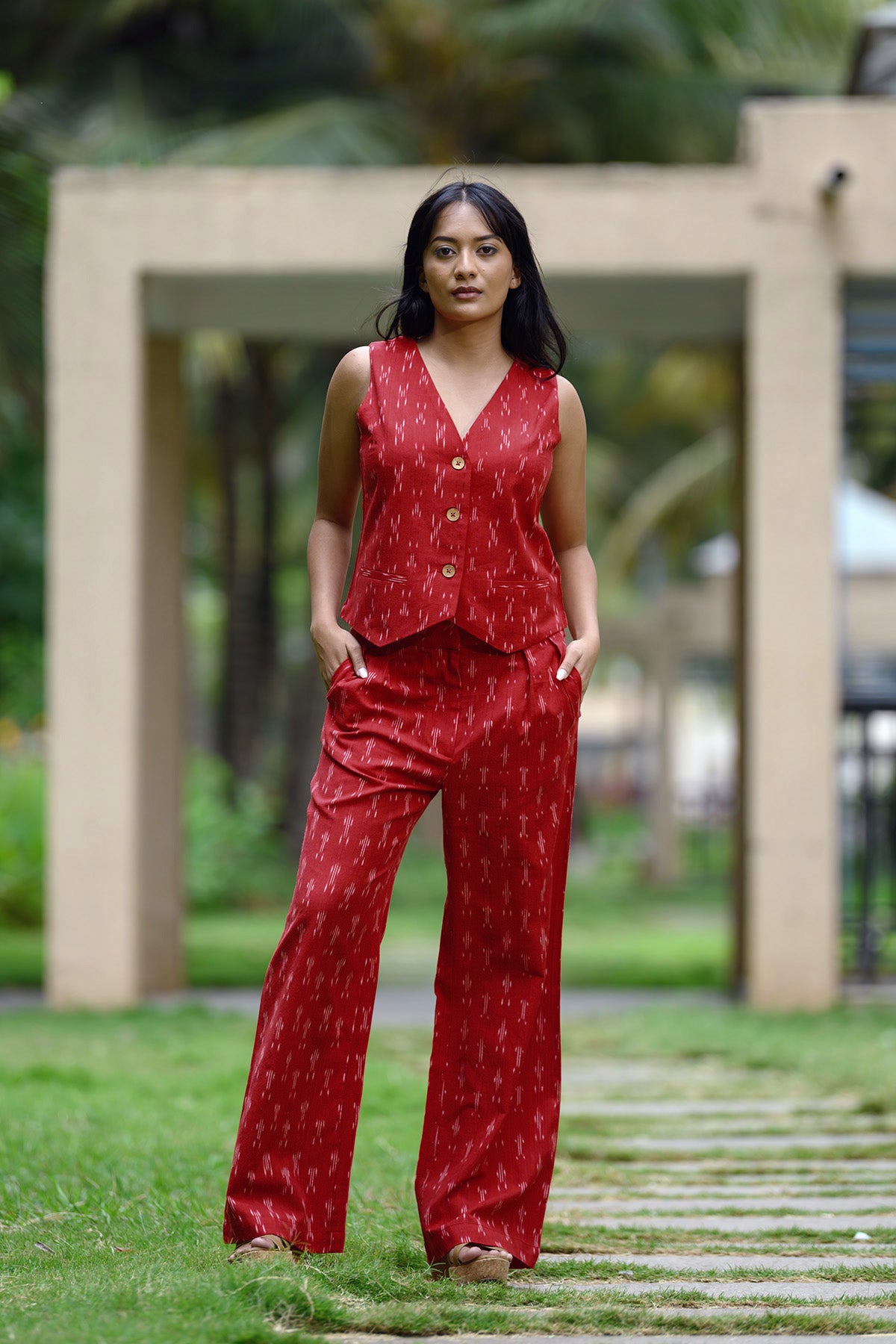 Amber Co-ord Set - Red Ikat