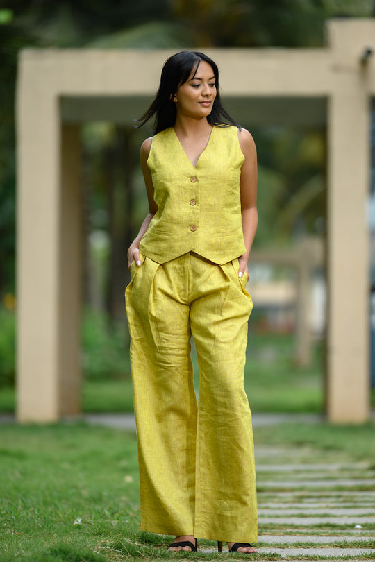 Amber Linen Co-ord Set - Lemon Yellow