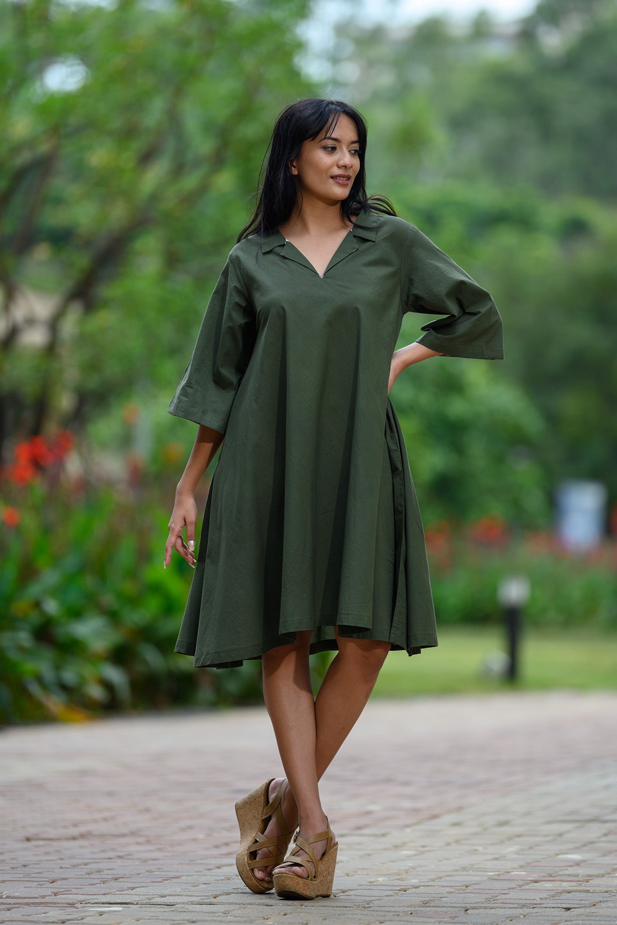 Gher Flared Dress - Green – The August Co.