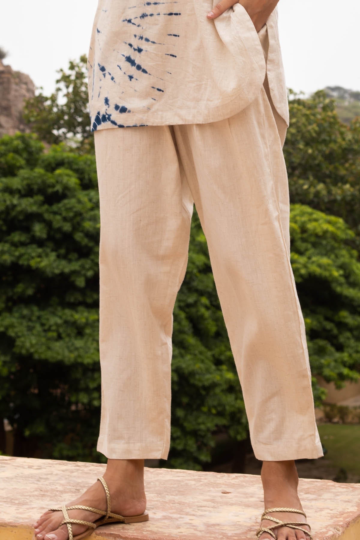 Nadia Cotton Shibori Short Kurta and Pleated Pants - Set