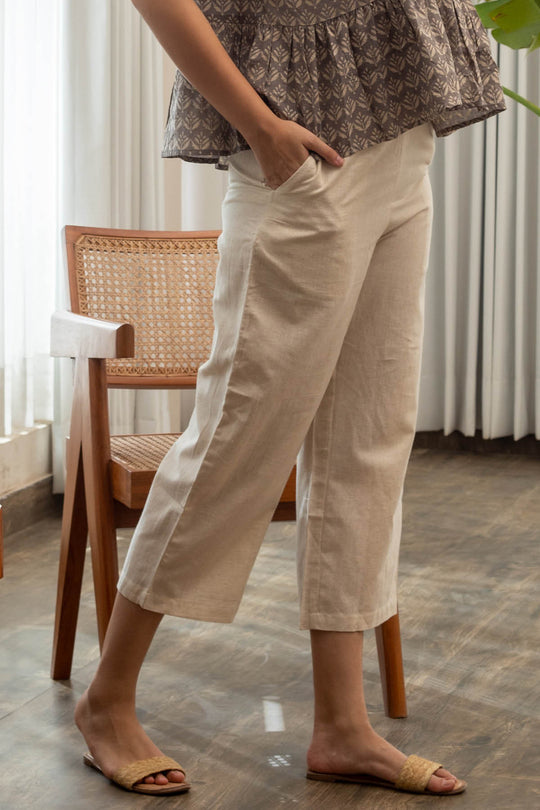 Rosalie Cotton Straight Pants - Ivory