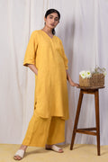Rhea Linen Kurta and Pants Set - Yellow