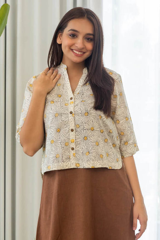 Talia Floral Block Print Crop Shirt