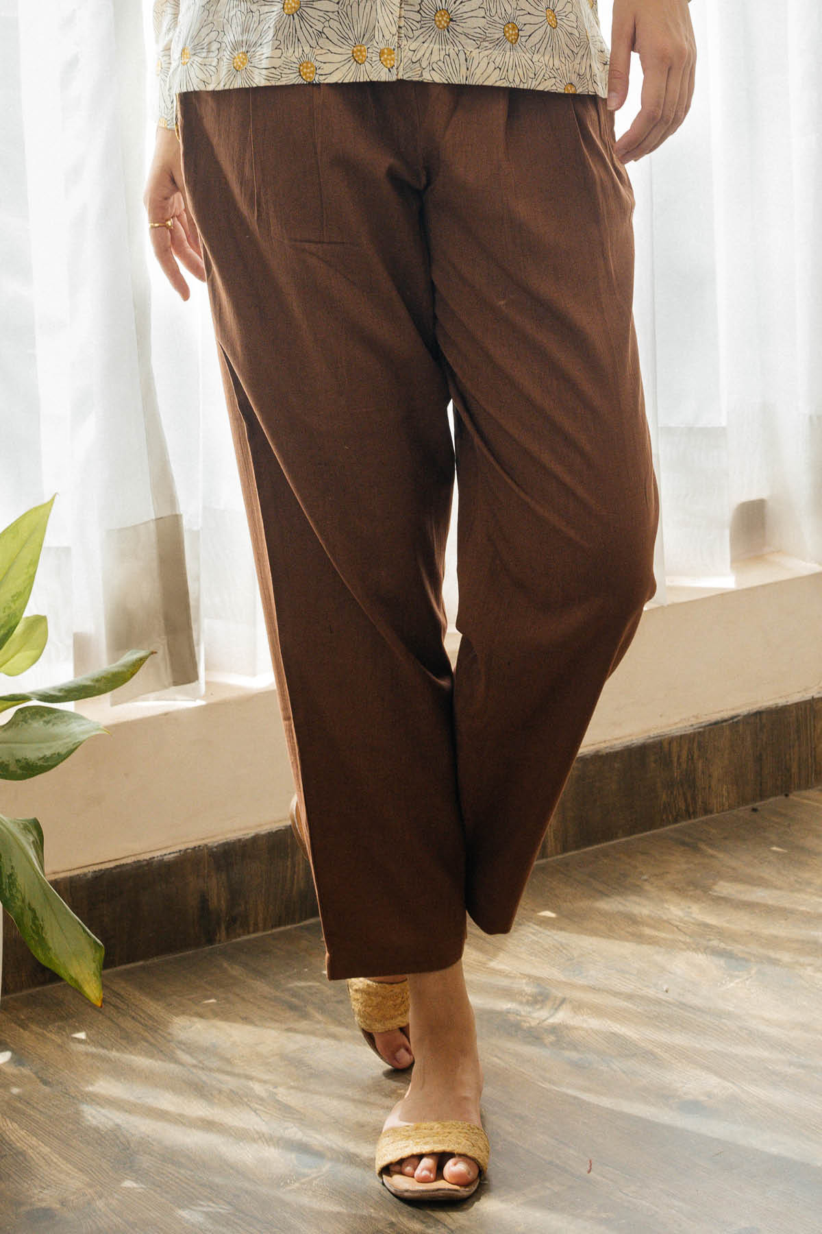 Paula Cotton Pleated Pants  Brown  The August Co