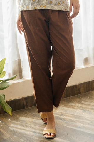 Paula Cotton Pleated Pants - Brown