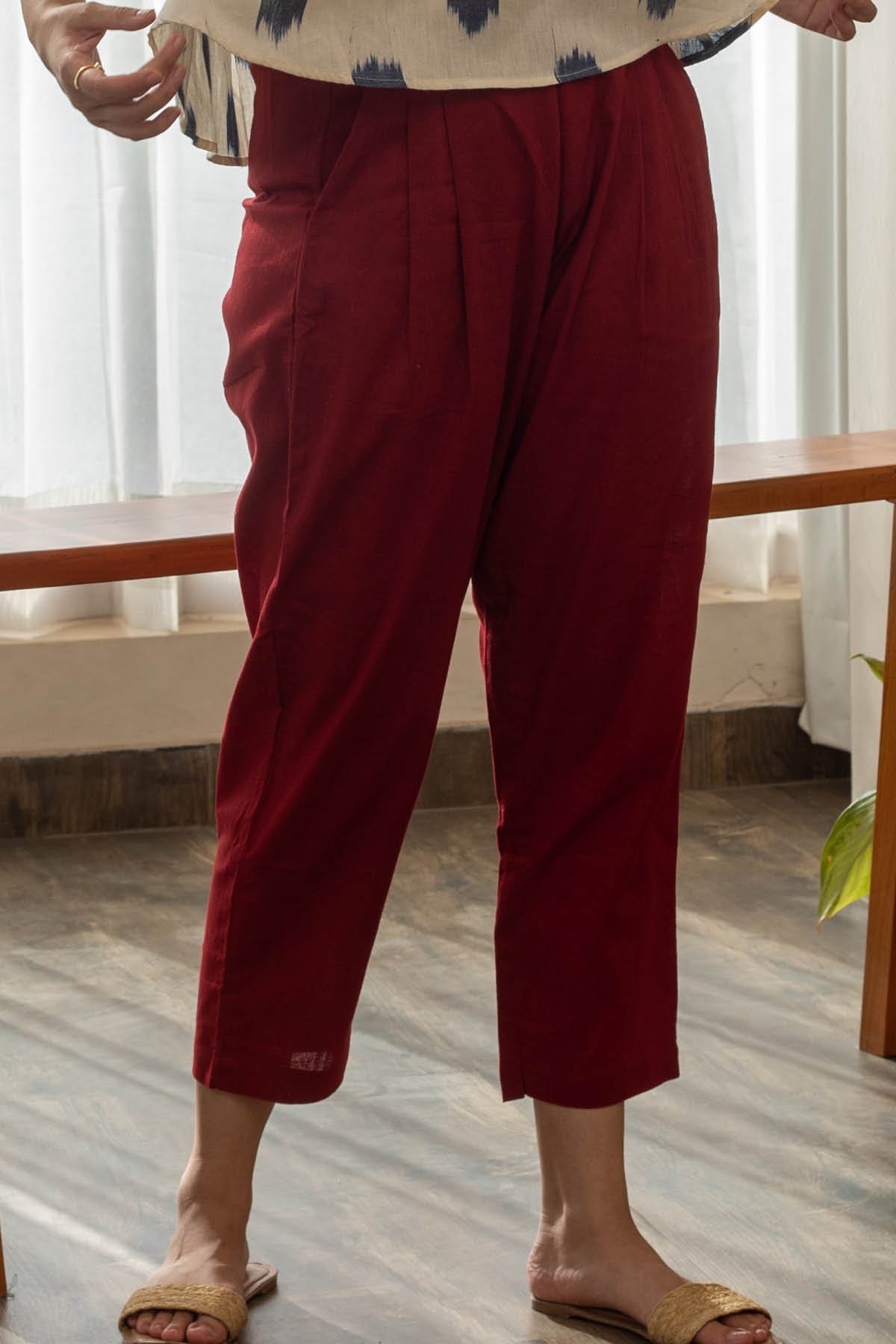 Della Handloom Ikat Top and Maroon Pleated Pants - Set