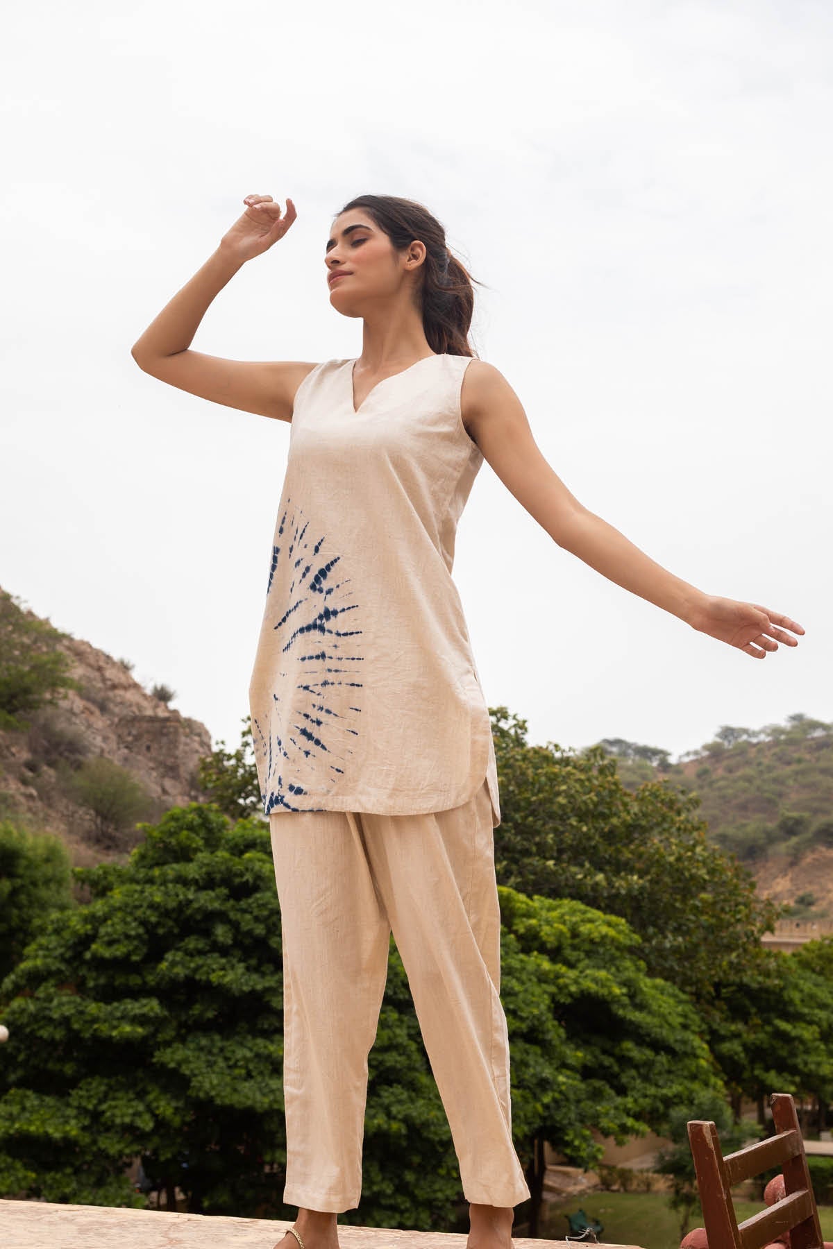 Nadia Cotton Shibori Short Kurta and Pleated Pants - Set