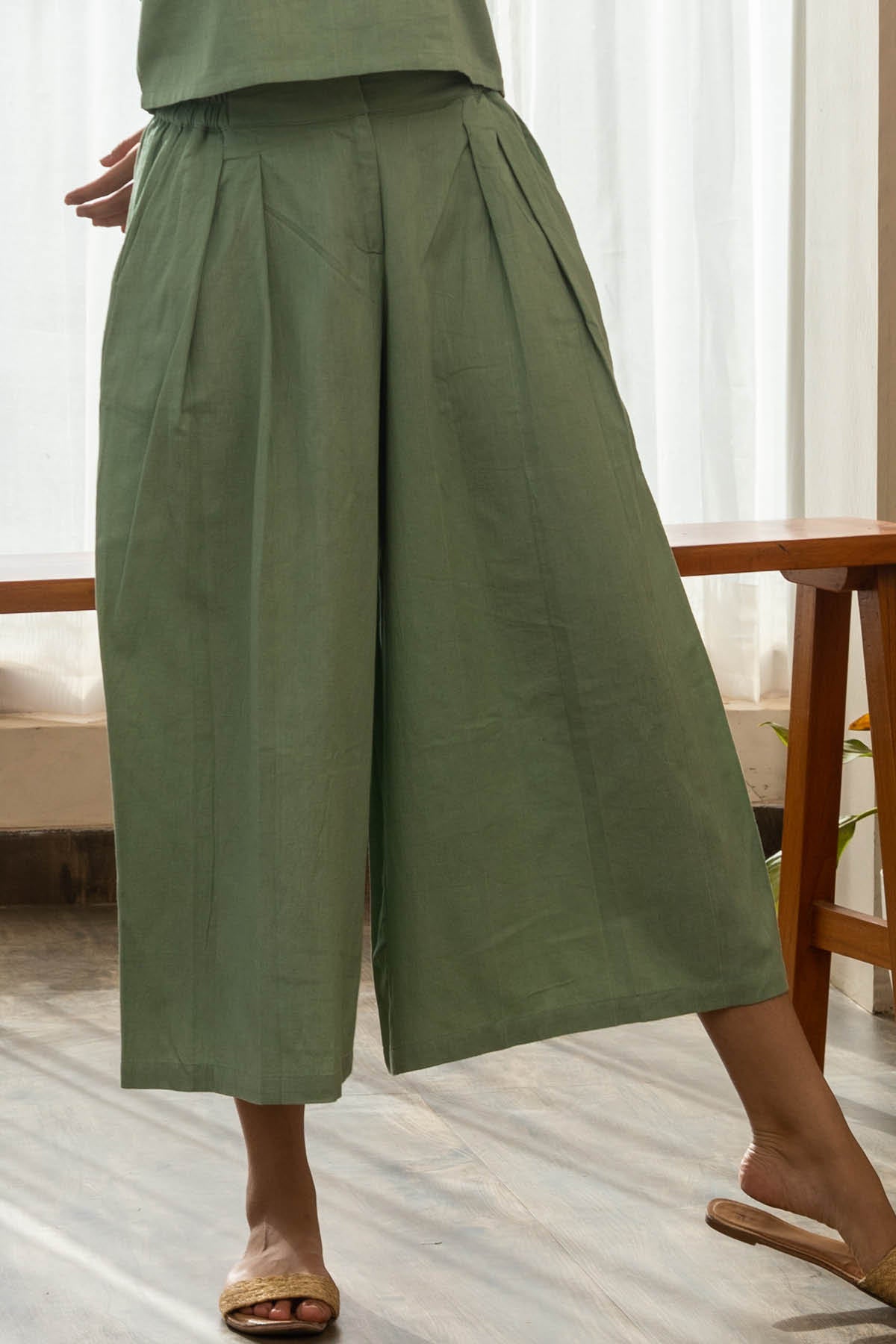 Ami Crop Top and Pleated Culottes - Sage Green Set