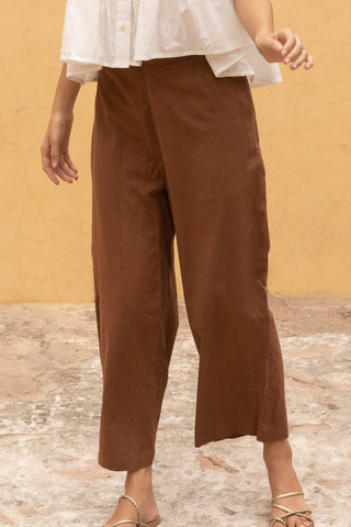 Rosalie Cotton Straight Pants - Brown