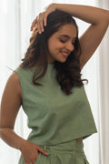 Ameya Sage Green Cotton Crop Top