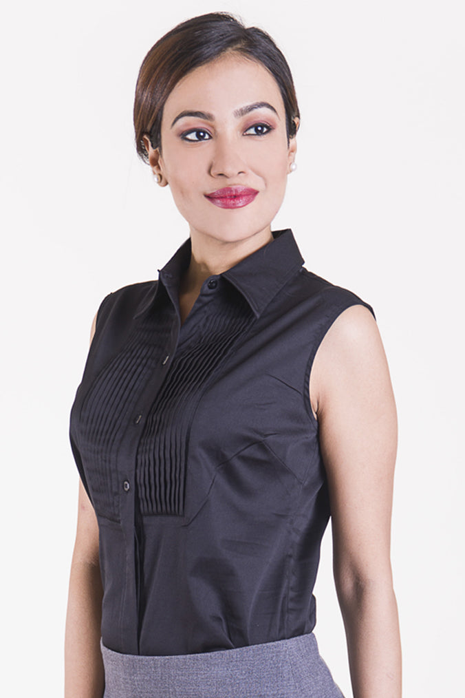 Sleeveless Pintuck Shirt – Black left view-1