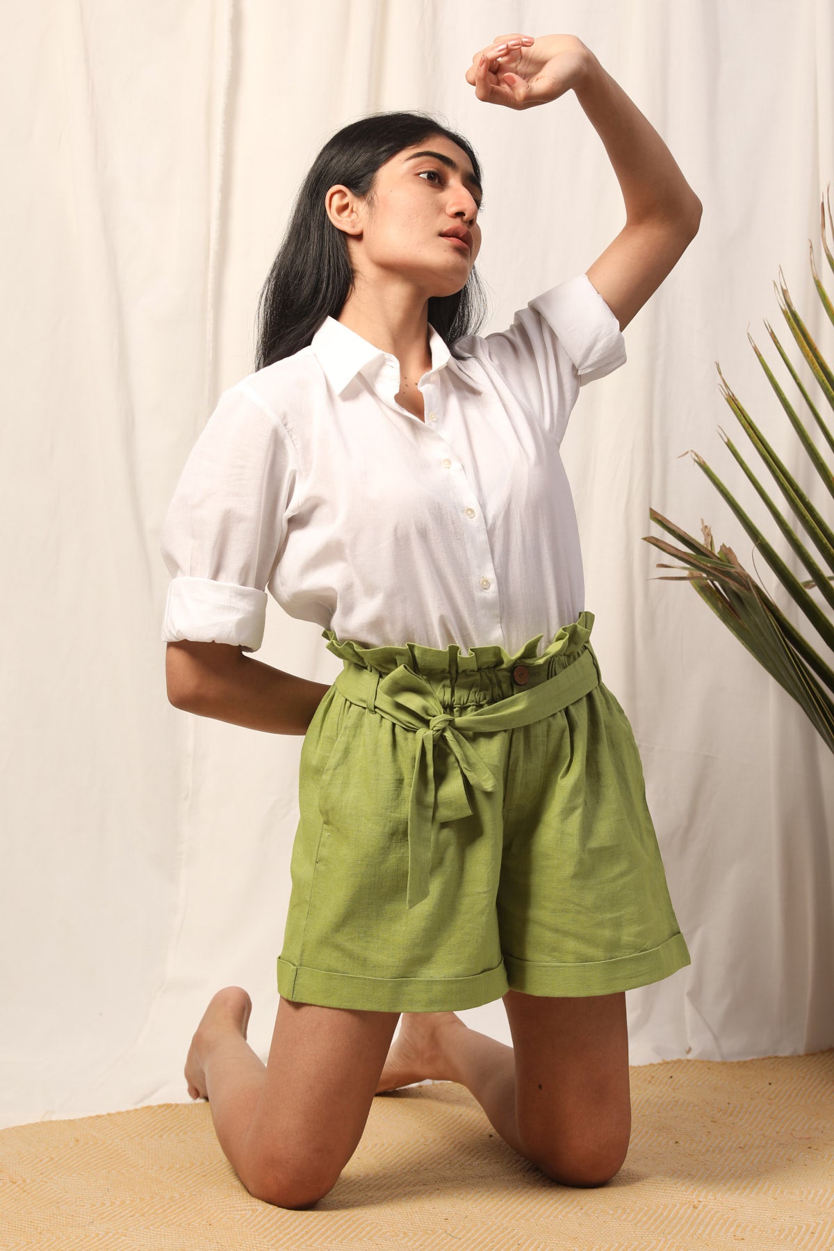 Micah Ivory Shirt and Lime Green Shorts - Set