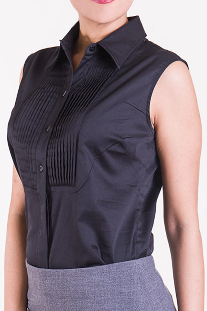 Sleeveless Pintuck Shirt – Black left view