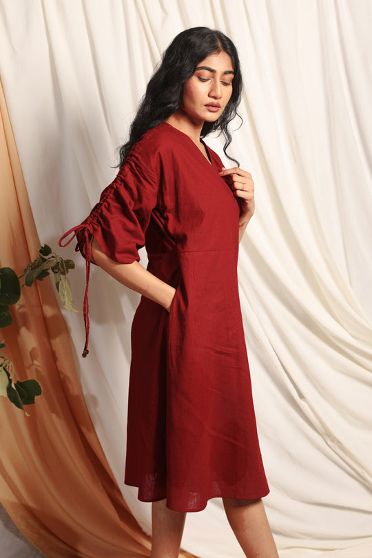 Aira Maroon Kimono Wrap Dress
