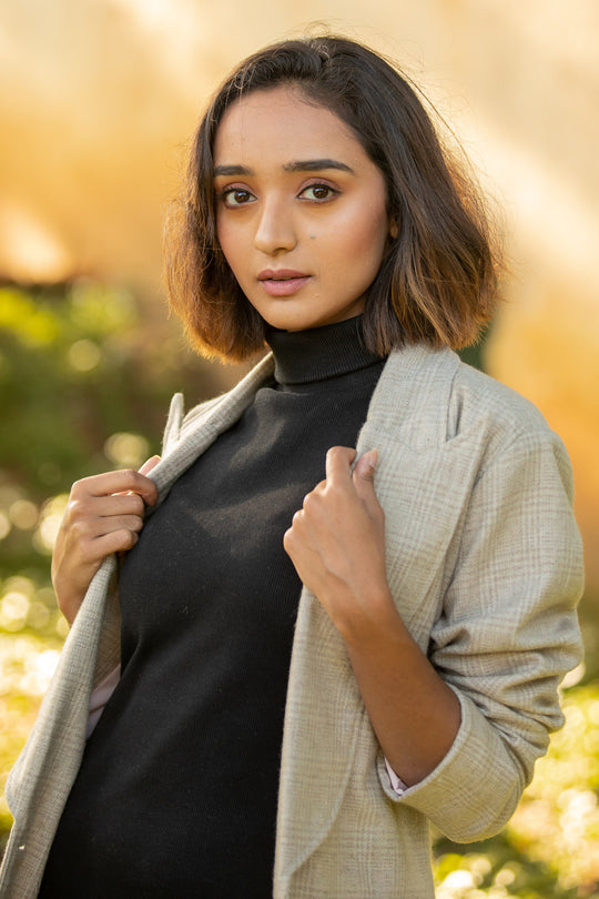 Marina Beige Wool Skirt and Peak Lapel Overcoat