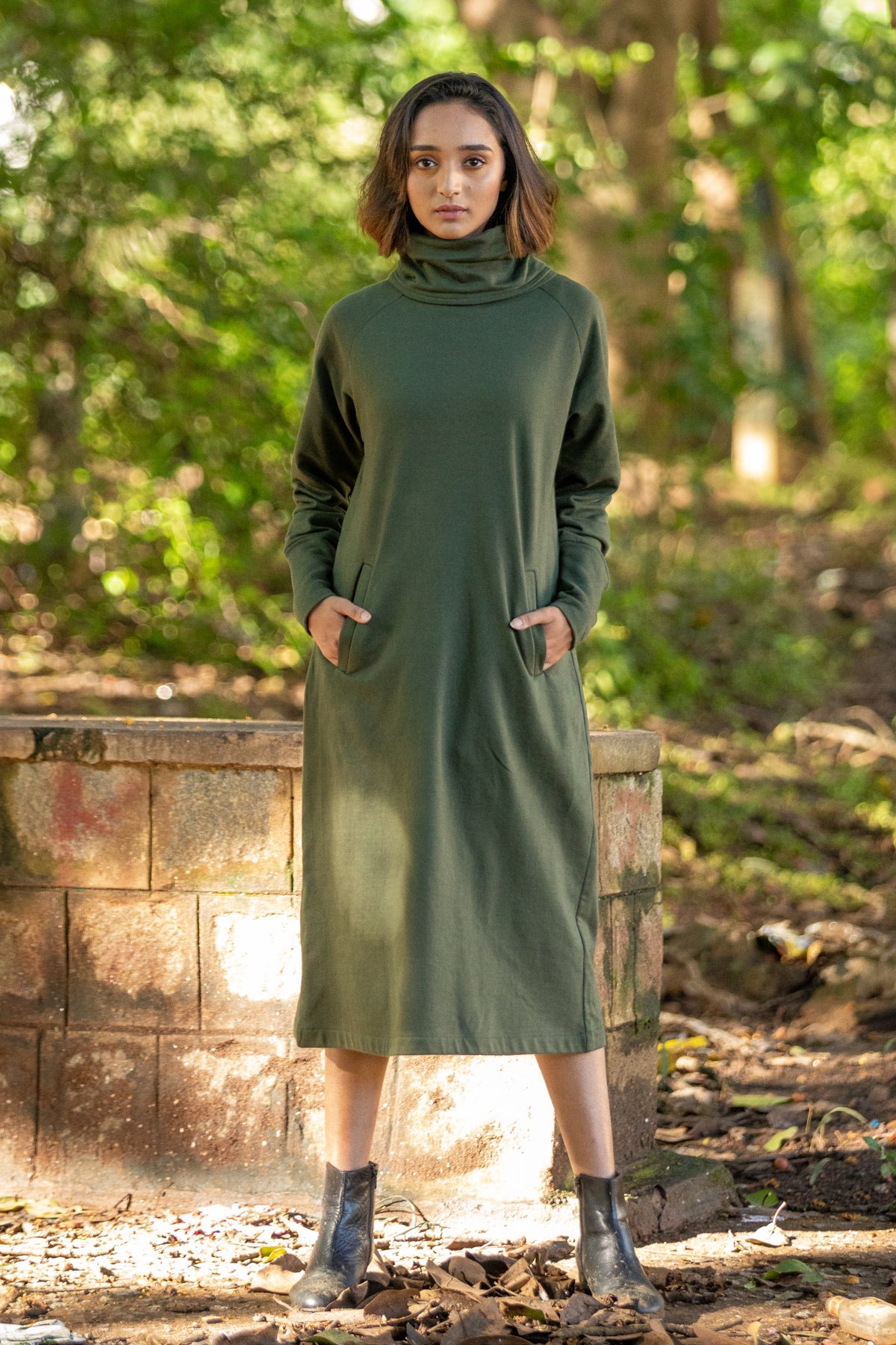 Hailey Pullover Dress for Winter - Olive Green