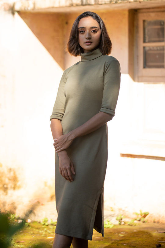 Jolie Olive Green Rib Dress