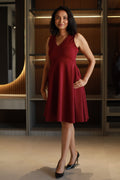 Kate V-Neck Classic Sleeveless Dress - Burgundy