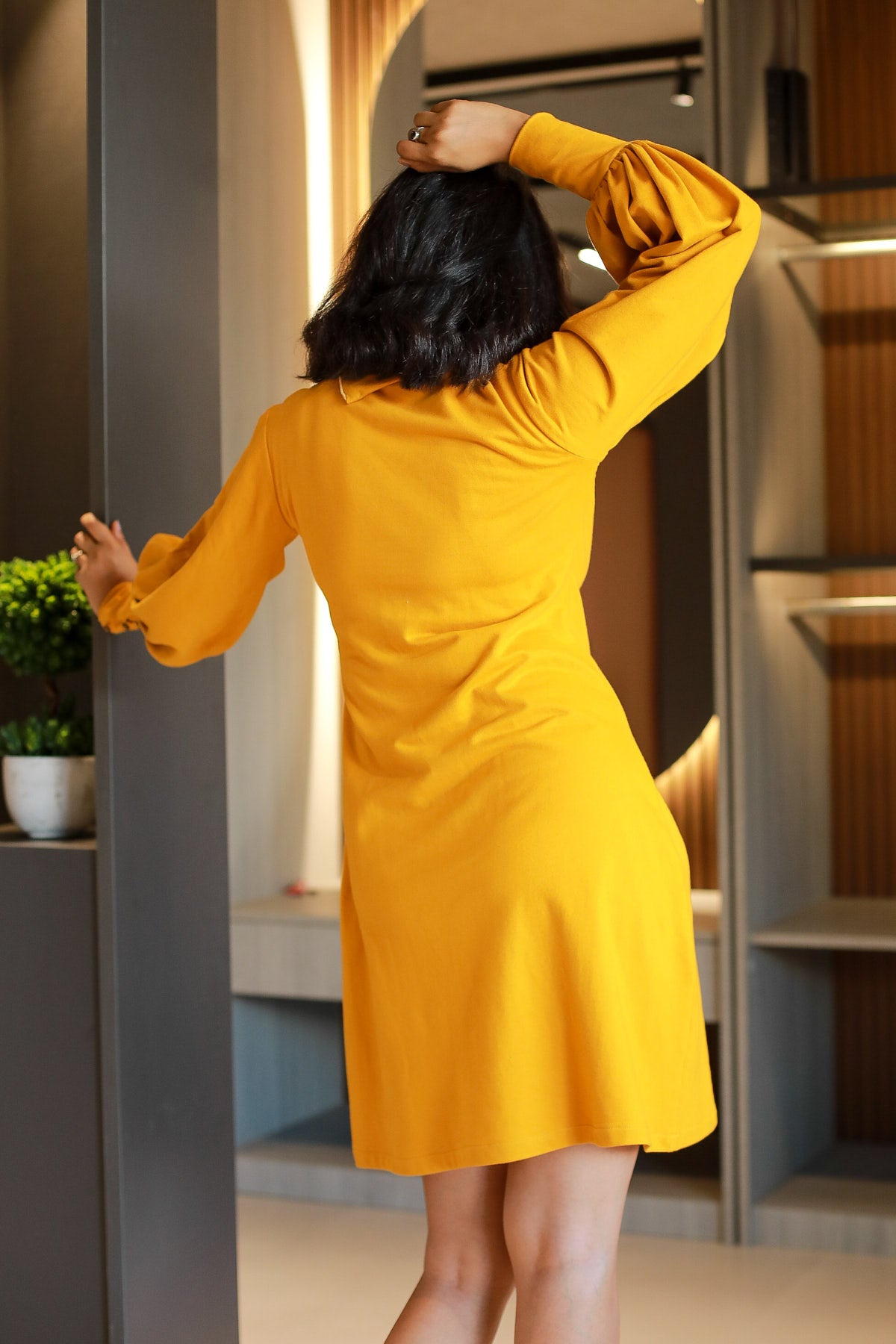 Sabrina Balloon Sleeve Shift Dress - Mustard