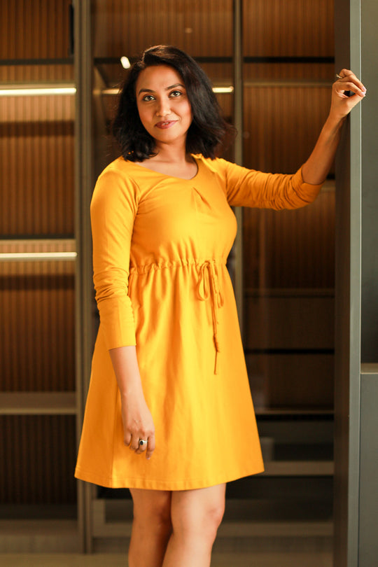 May Drawstring Waisted Dress - Mustard