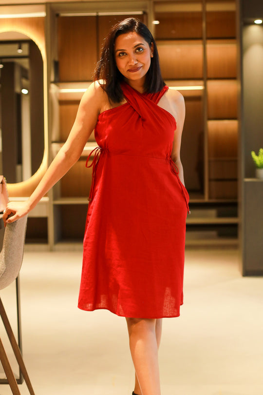 Lexi Twisted Neck Dress - Maroon