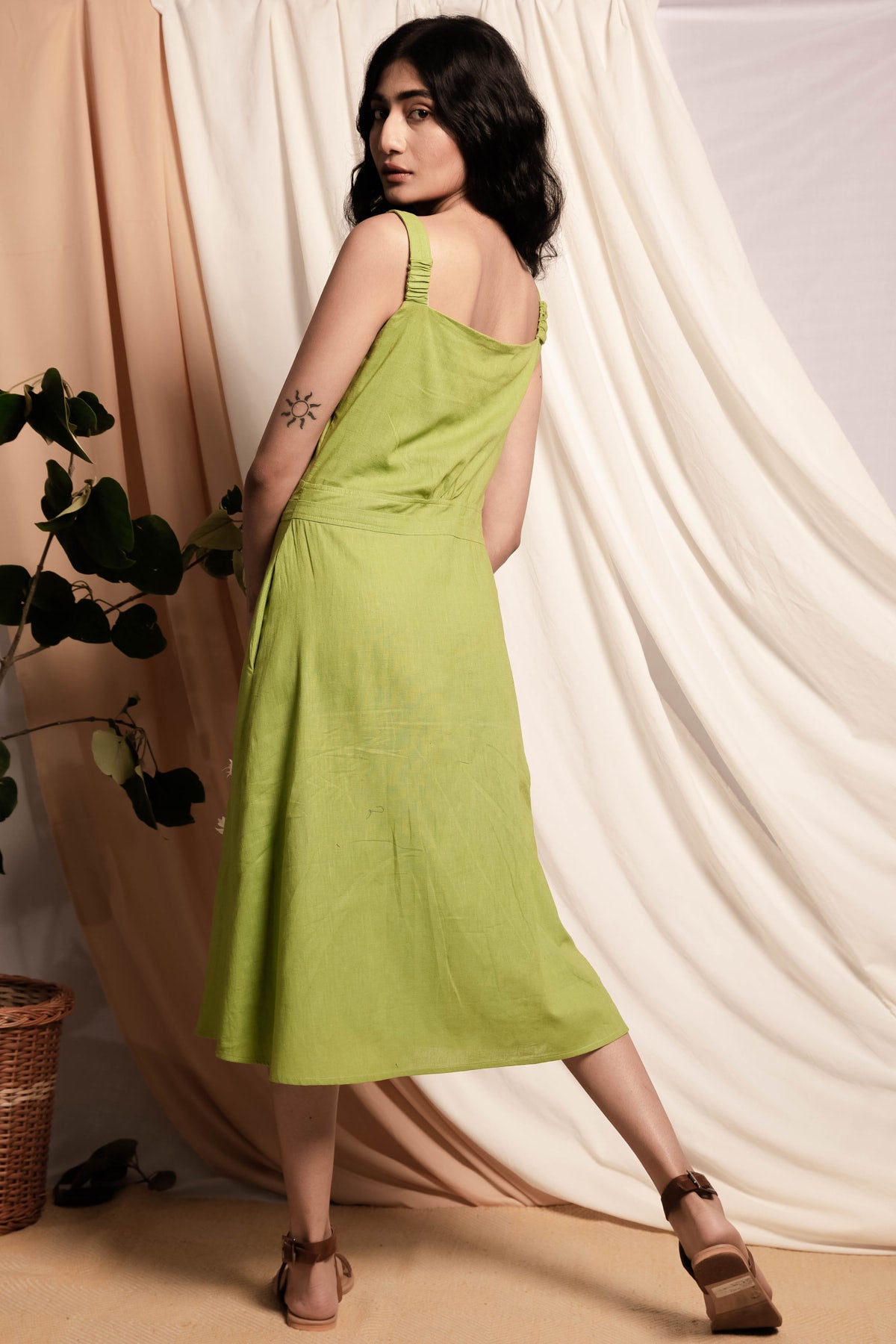 Tasha Green Strappy Buttoned Dress