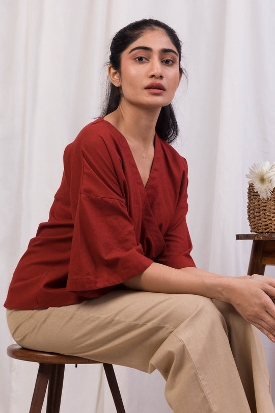 Darcy Kimono Wrap Top - Maroon